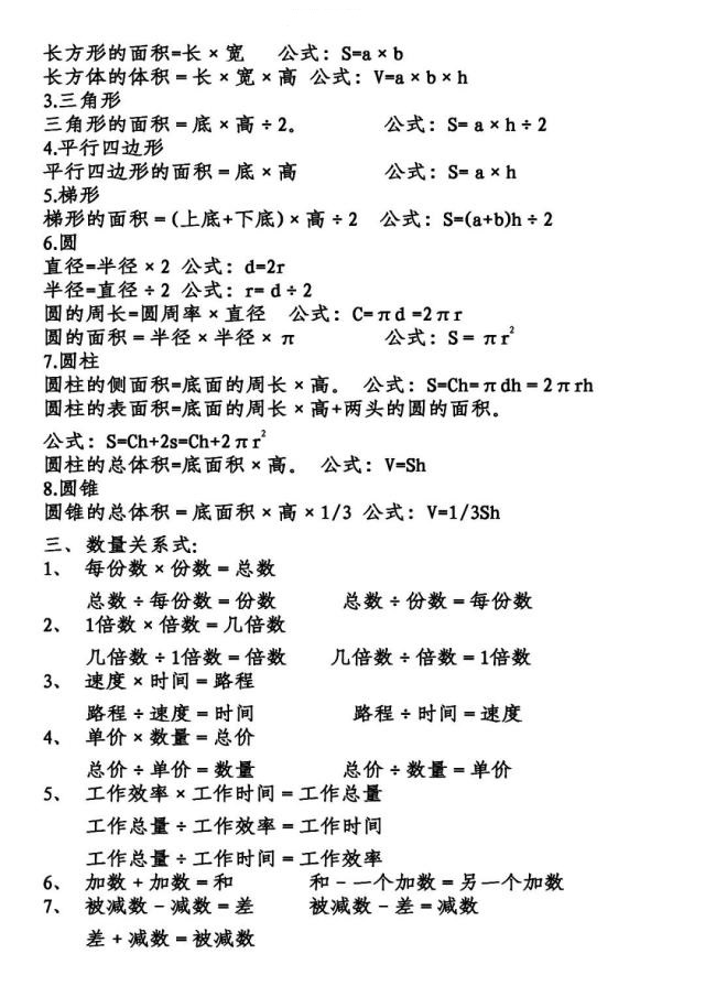 小学数学 十点课堂小学数学公式大全